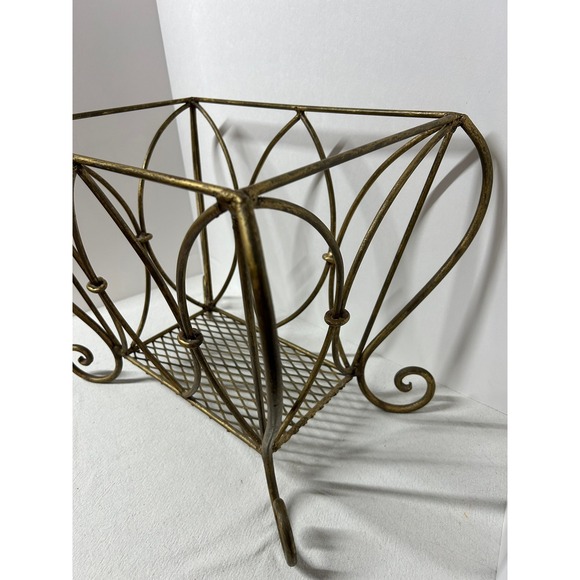 Art Deco Magazine Rack Vintage Brass Gilt Gold Finish MCM Hollywood‎ Regency - Picture 3 of 10